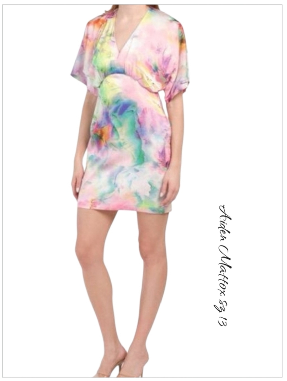 Aidan by Aidan Mattox Floral Satin Kimono Mini Dress Sz 12 NWT Watercolor